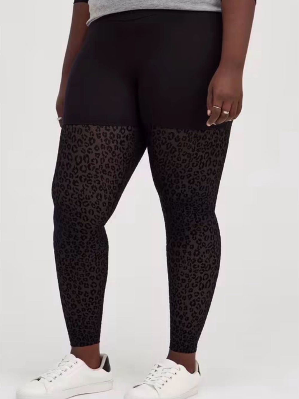 Torrid Plus Size Black Leopard-Print Mesh Bottom Full Length Leggings SZ 2X